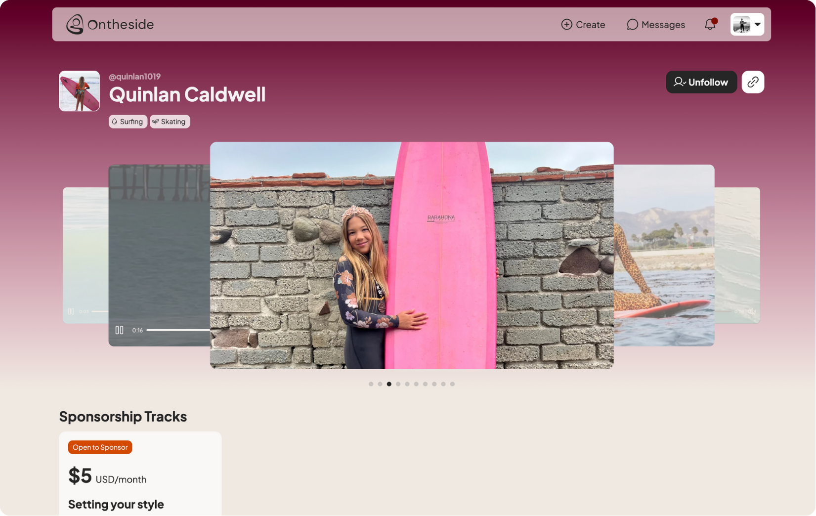 aspiring athlete profile page Ontheside